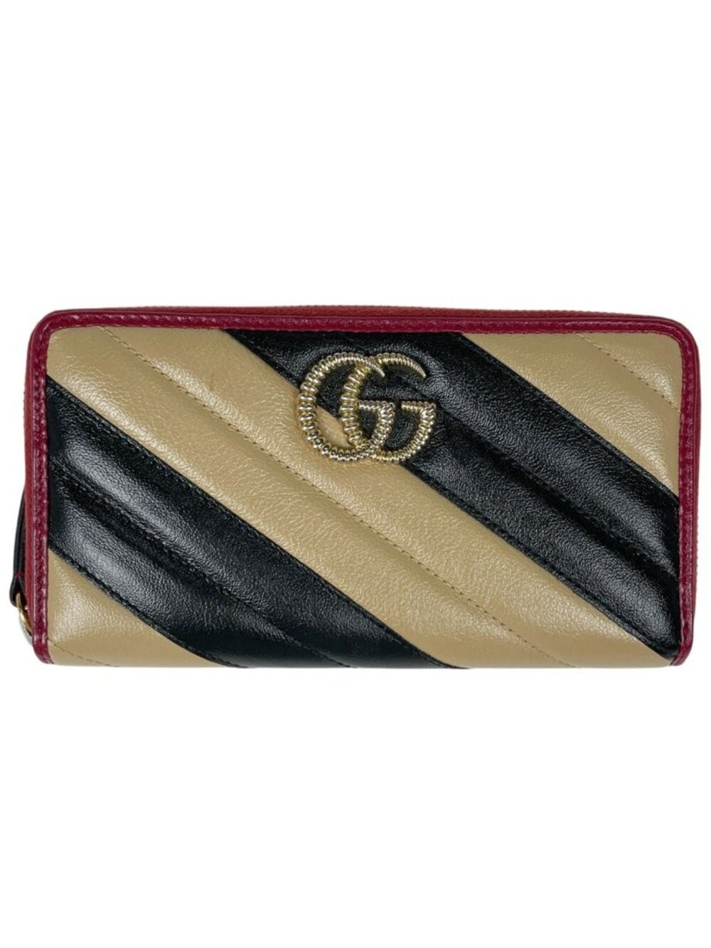 Gucci GG Marmont Zip Around Wallet Double Leather Red Multicolor